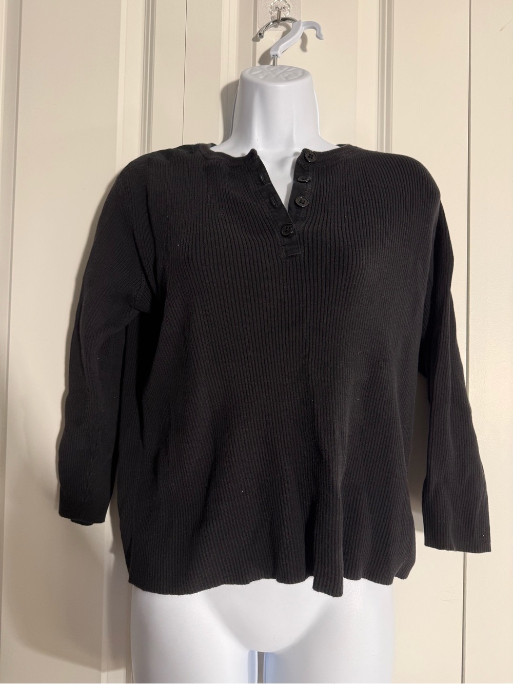 Ralph Lauren Black Ribbed Henley Long-Sleeve Top